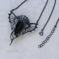 Dragon Wing Necklace | Oxidized Silver & Black Tiger Eye | Gothic Ironpunk Pendant | Garnet Accent | Handcrafted Statement Jewelry