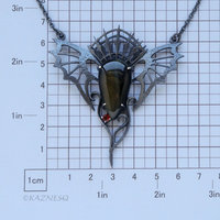 Dragon Wing Necklace | Oxidized Silver & Black Tiger Eye | Gothic Ironpunk Pendant | Garnet Accent | Handcrafted Statement Jewelry
