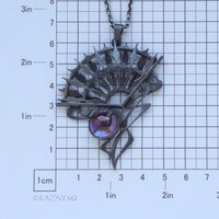 Art Nouveau Gothic Necklace — Handcrafted Oxidized Silver Dark Sun Fan Pendant with Amethyst Paua Shell