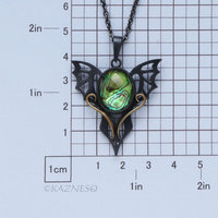 Handmade Gothic Pendant Necklace – Oxidized Silver Dragon Wing with Paua Shell Lemon Quartz Doublet & Brass Scrollwork