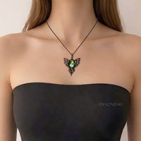 Handmade Gothic Pendant Necklace – Oxidized Silver Dragon Wing with Paua Shell Lemon Quartz Doublet & Brass Scrollwork