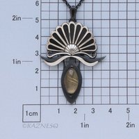 Oxidized Silver Fantasy Flower Pendant Necklace – Rutilated Quartz & Black Mother of Pearl, Handmade Art Jewelry