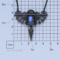 Gothic Art Nouveau Blue Labradorite Pendant Necklace - Oxidized Sterling Silver, Dragon Wing Rococo Shell