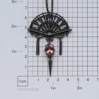 Oxidized Sterling Silver Ironpunk Fan Necklace | Handmade Gothic Pendant with Gemstone Drop