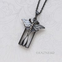 Oxidized Sterling Silver Luna Moth Necklace – Specimen Box Pendant | Artisan Jewelry