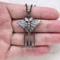 Oxidized Sterling Silver Luna Moth Necklace – Specimen Box Pendant | Artisan Jewelry