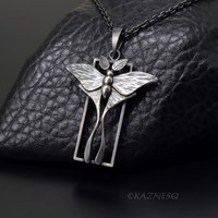 Oxidized Sterling Silver Luna Moth Necklace – Specimen Box Pendant | Artisan Jewelry
