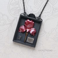 Specimen Box Necklace with Red Hido Copper Flower – Oxidized Silver Statement Jewelry