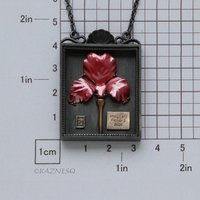 Specimen Box Necklace with Red Hido Copper Flower – Oxidized Silver Statement Jewelry