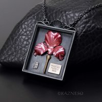 Specimen Box Necklace with Red Hido Copper Flower – Oxidized Silver Statement Jewelry