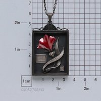 Botanical Specimen Box Pendant - Red Hido Copper Flower - Gothic Victorian Style Sterling Silver Necklace