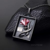Botanical Specimen Box Pendant - Red Hido Copper Flower - Gothic Victorian Style Sterling Silver Necklace