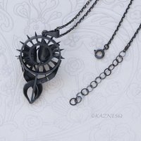 Gothic Lily Pendant Necklace Oxidized Silver Handmade Ironpunk Dark Floral Statement Jewelry