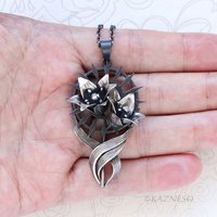 Gothic Lily Pendant Necklace Oxidized Silver Handmade Ironpunk Dark Floral Statement Jewelry