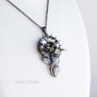 Gothic Lily Pendant Necklace Oxidized Silver Handmade Ironpunk Dark Floral Statement Jewelry