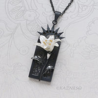 White Lily Flower Pendant Necklace Oxidized Sterling Silver Gothic Ironpunk wearable art Statement Jewelry