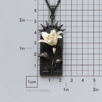 White Lily Flower Pendant Necklace Oxidized Sterling Silver Gothic Ironpunk wearable art Statement Jewelry