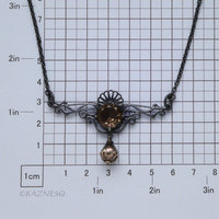 Smoky Quartz Necklace, Gothic Art Nouveau Oxidized Silver, Freshwater Pearl Drop, Dark Statement Jewelry
