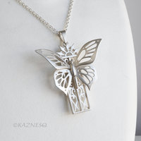 Sterling Silver Butterfly Necklace, Hand Pierced Swallowtail Pendant, Art Nouveau Gothic Jewelry, Matte Statement Necklace