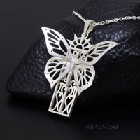 Sterling Silver Butterfly Necklace, Hand Pierced Swallowtail Pendant, Art Nouveau Gothic Jewelry, Matte Statement Necklace
