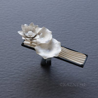 Lotus Flower Statement Ring in Sterling Silver — Handmade Black and White Botanical Art Jewelry