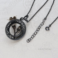 Magnolia Pendant Necklace in Oxidized Silver – Hand-Pierced Scrollwork with Fine Silver Blossom