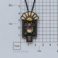 An Art Deco Style Sunrise Kept in a Specimen Box — Iridescent Amethyst and Paua Shell Necklace in Oxidized Silver