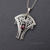 Art Nouveau Rhodolite Garnet Necklace — Handmade Sterling Silver Openwork Necklace