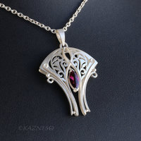 Art Nouveau Rhodolite Garnet Necklace — Handmade Sterling Silver Openwork Necklace