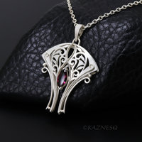 Art Nouveau Rhodolite Garnet Necklace — Handmade Sterling Silver Openwork Necklace