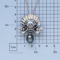 Antique-Style Tahitian Black Pearl Pendant Necklace, Handmade Sterling Silver