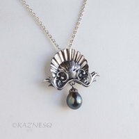 Antique-Style Tahitian Black Pearl Pendant Necklace, Handmade Sterling Silver