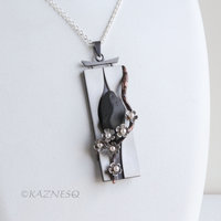 Wearable Sculpture: Plum Blossom Pendant with Real Stone and Akoya Pearls