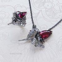 Jewelry That Speaks for You: Handmade Thistle Rubellite Set in Sterling Silver, Gothic Botanical Statement Pieces