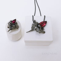 Jewelry That Speaks for You: Handmade Thistle Rubellite Set in Sterling Silver, Gothic Botanical Statement Pieces