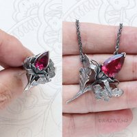 Jewelry That Speaks for You: Handmade Thistle Rubellite Set in Sterling Silver, Gothic Botanical Statement Pieces