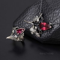 Jewelry That Speaks for You: Handmade Thistle Rubellite Set in Sterling Silver, Gothic Botanical Statement Pieces