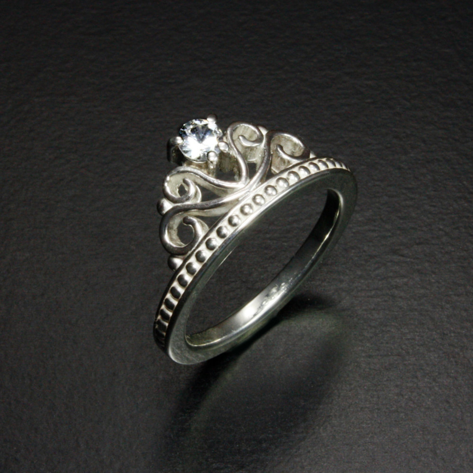 Made to order: Tiara motif white sapphire silver ring