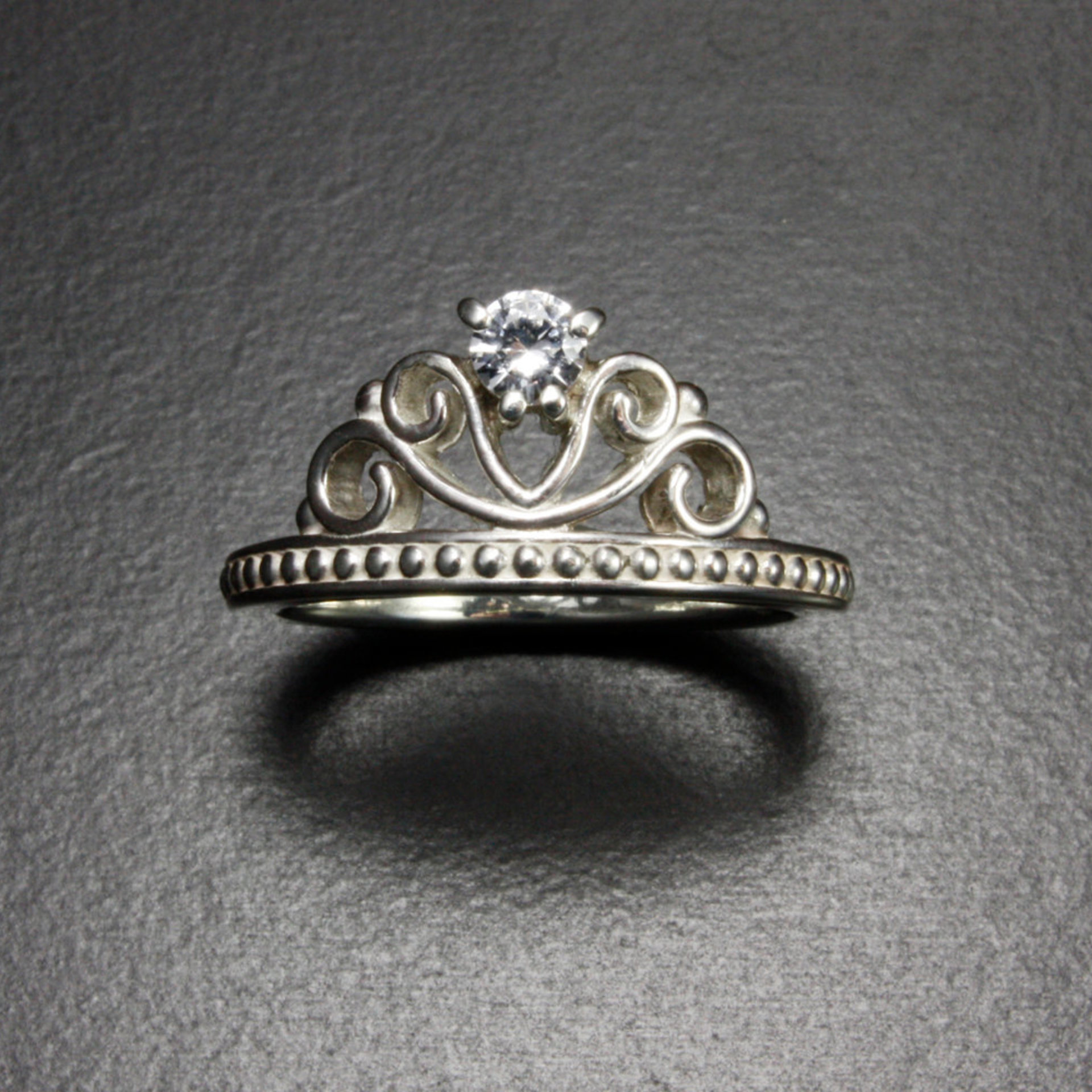 Made to order: Tiara motif white sapphire silver ring