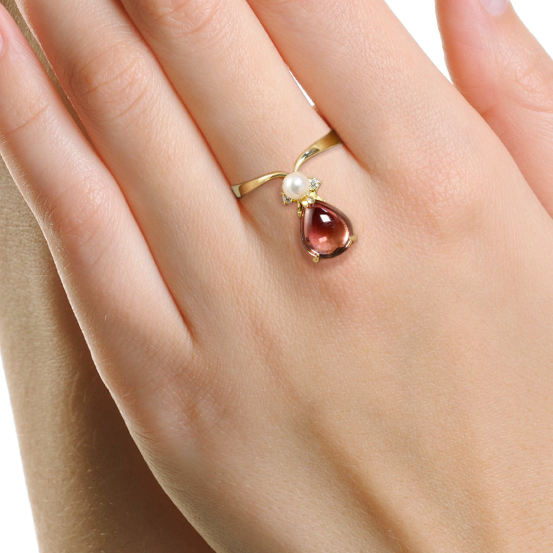 Bicolor tourmaline cab ring