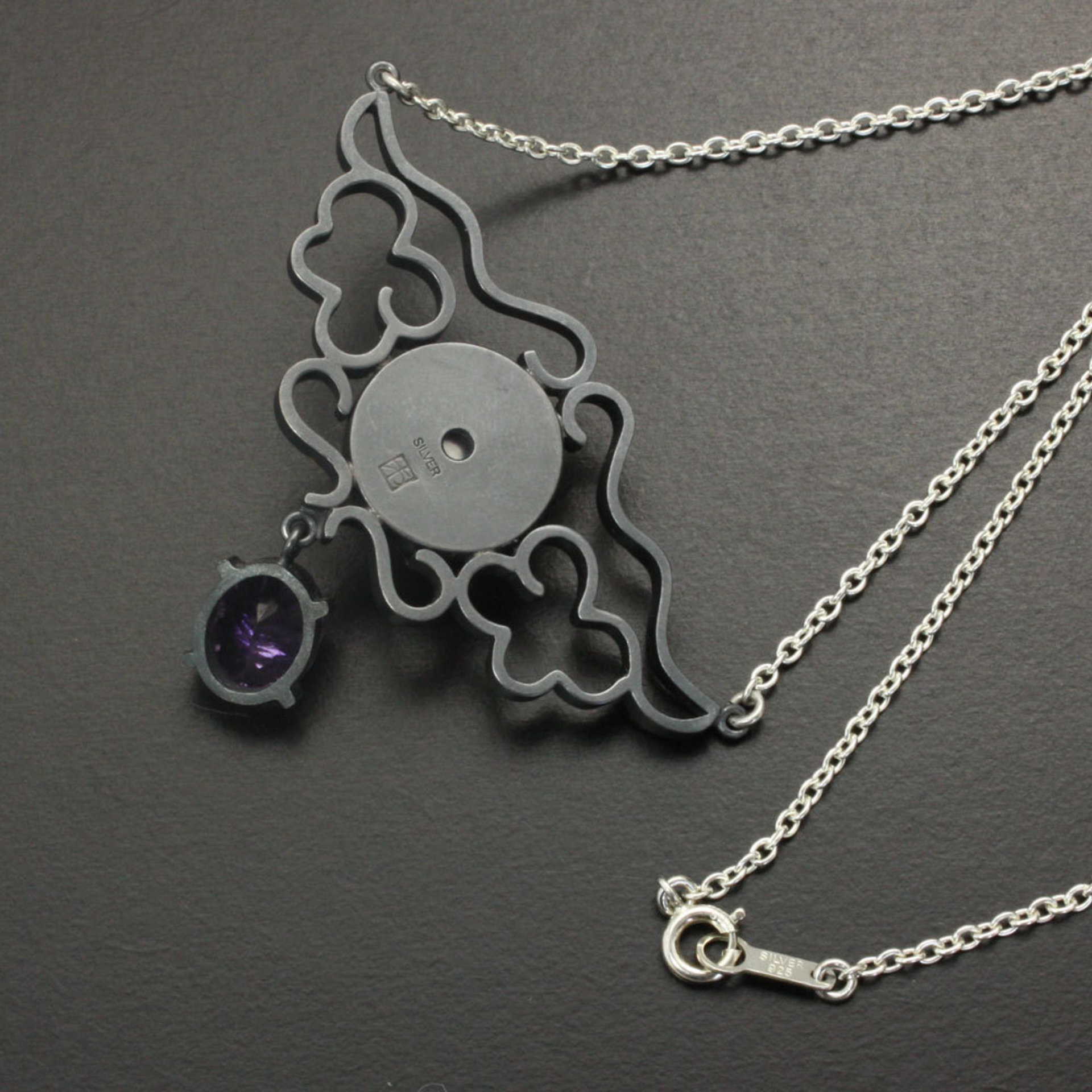 Sold: Cloud pattern mabe pearl and amethyst featured silver necklace with fine gold