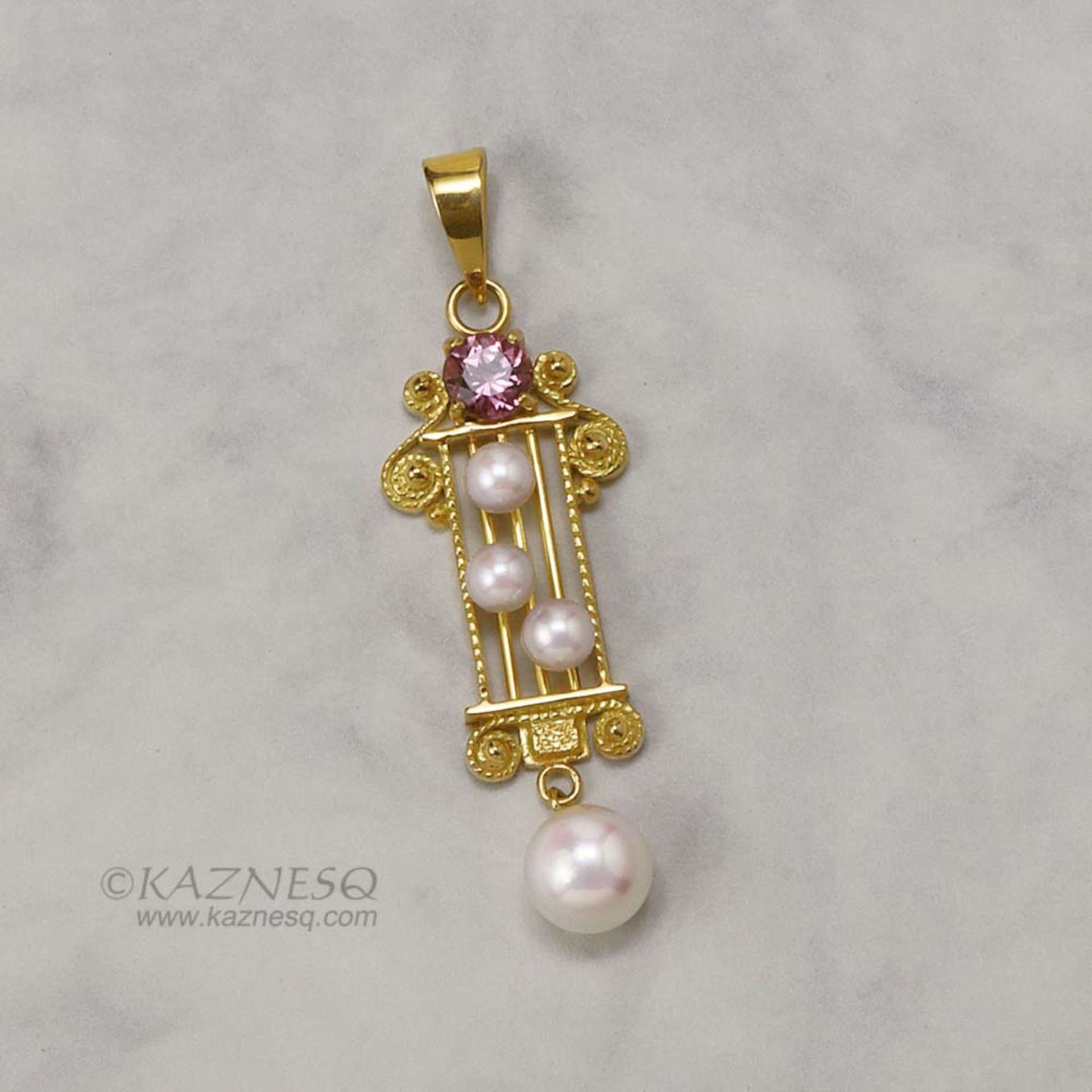 Imperial topaz and pearls 18K gold pendant