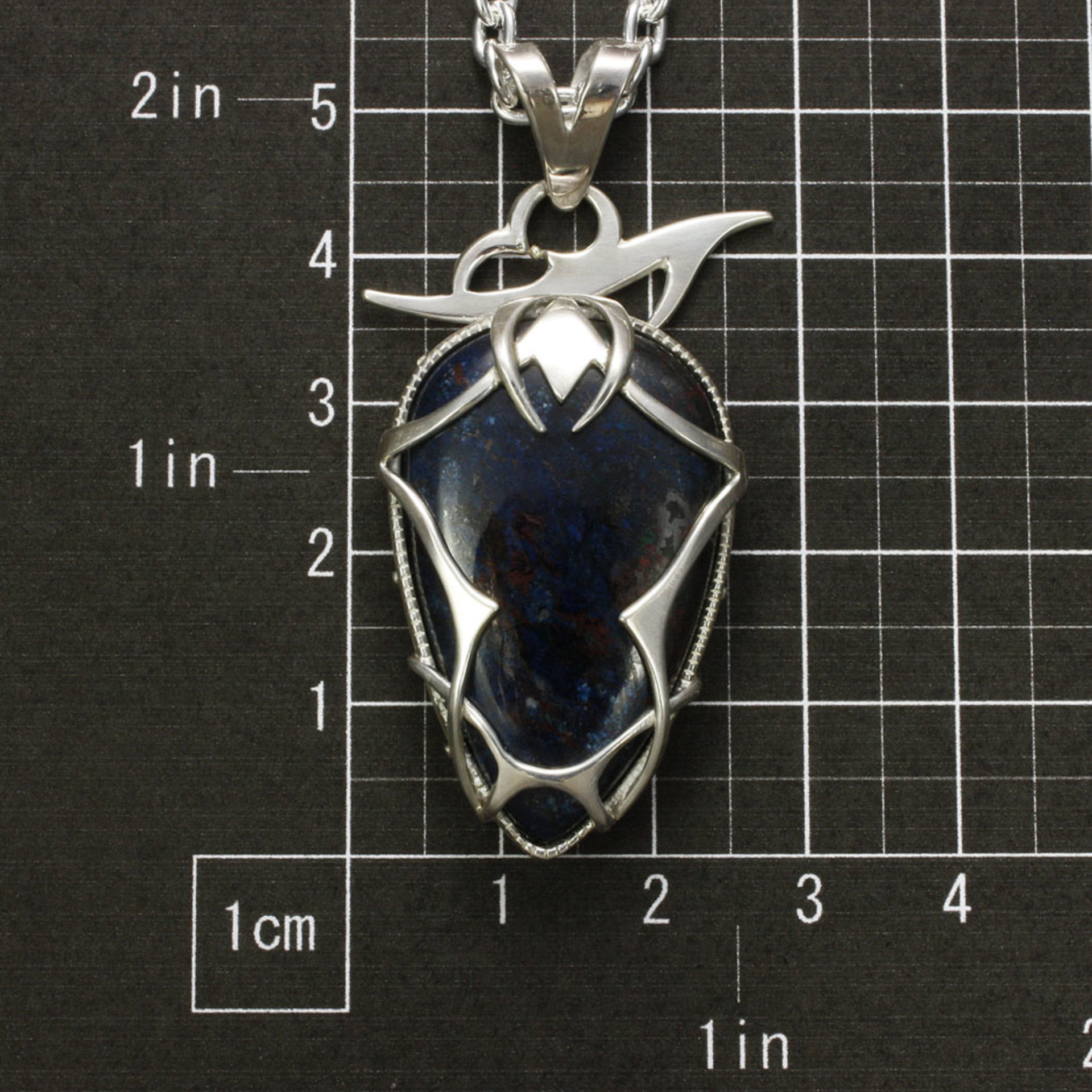 Azurite tribal tattoo silver pendant necklace