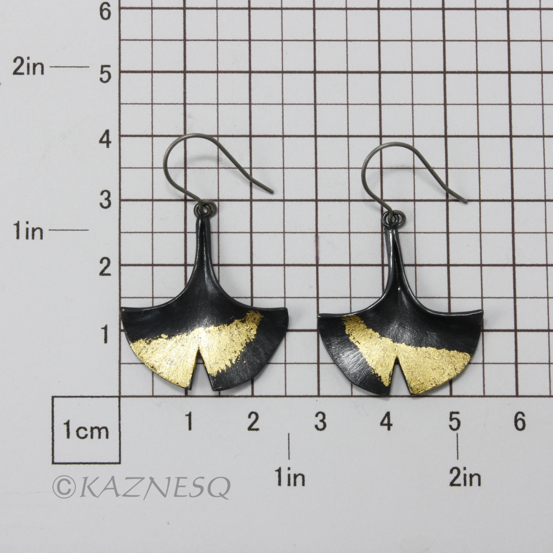 (C) KAZNESQ: Made to Order: Ginkgo leaf earrings of silver with fine gold