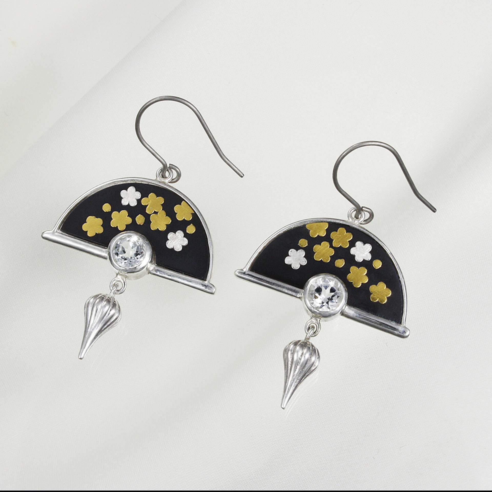 Shakudo earrings, Keum Boo earrings, silver earrings, Japanese art earrings of f