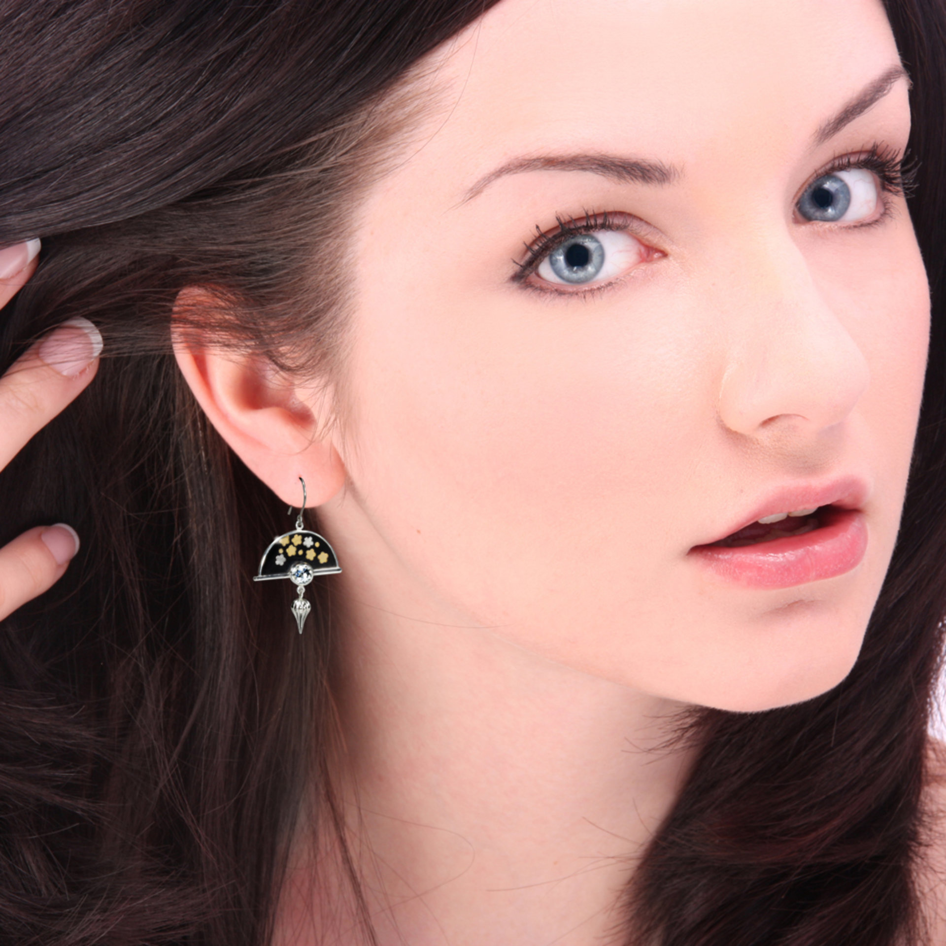 Shakudo earrings, Keum Boo earrings, silver earrings, Japanese art earrings of f