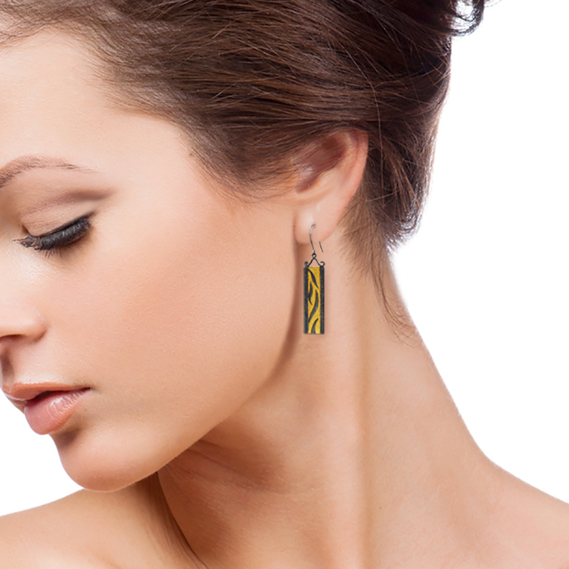 Oxidized silver earrings, Keum Boo earrings, falling willow leaves earrings, Jap