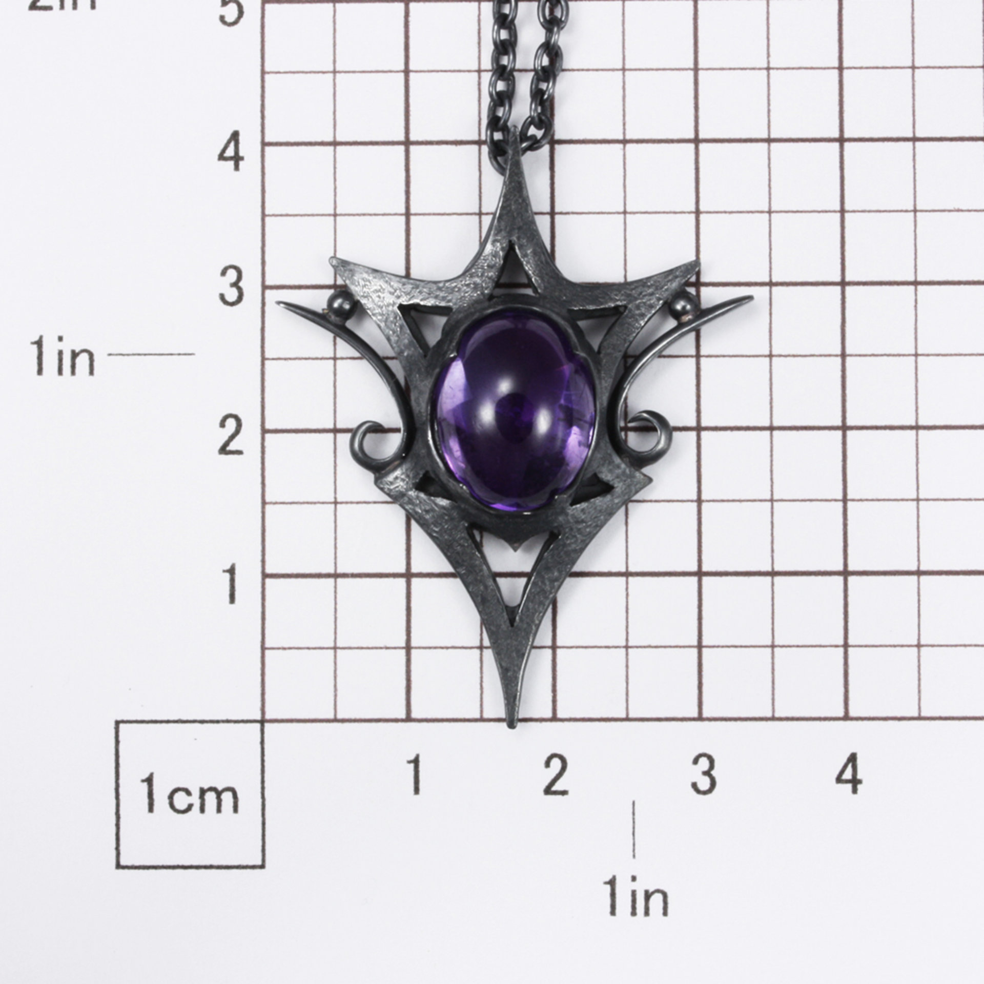 Goth oxidized silver pendant necklace, amethyst pendant necklace