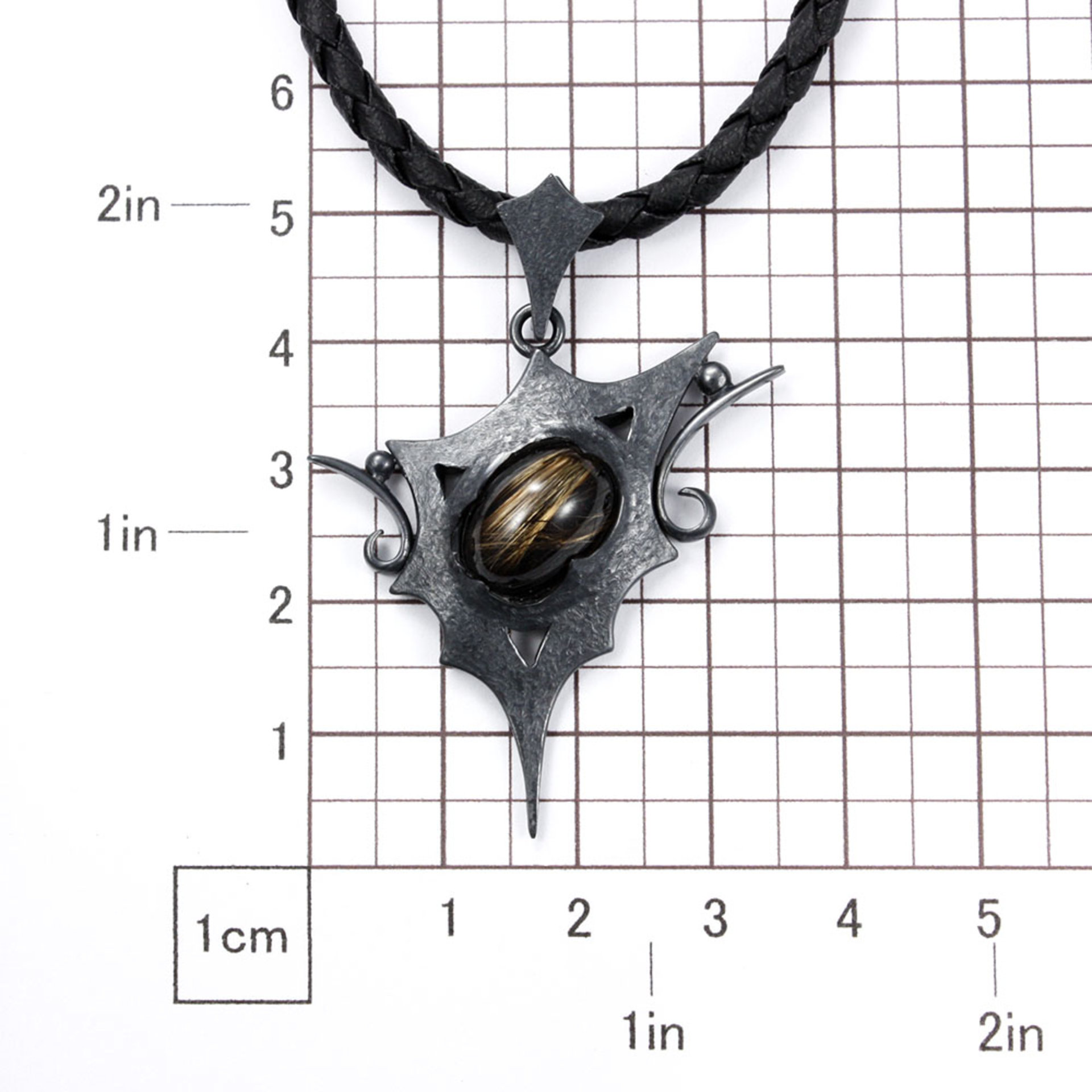 Goth golden rutilated quartz necklace, oxidized silver necklace