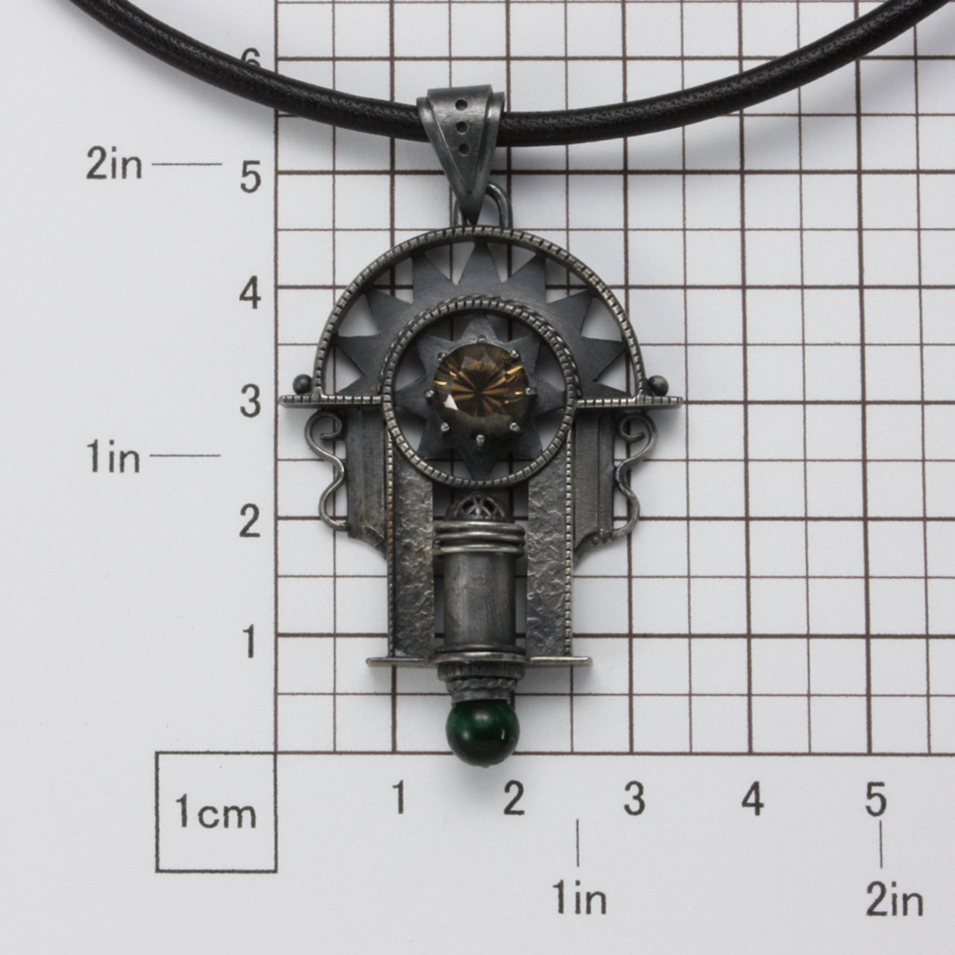 Art Deco style oxidized silver pendant necklace with a brown quartz you have nev